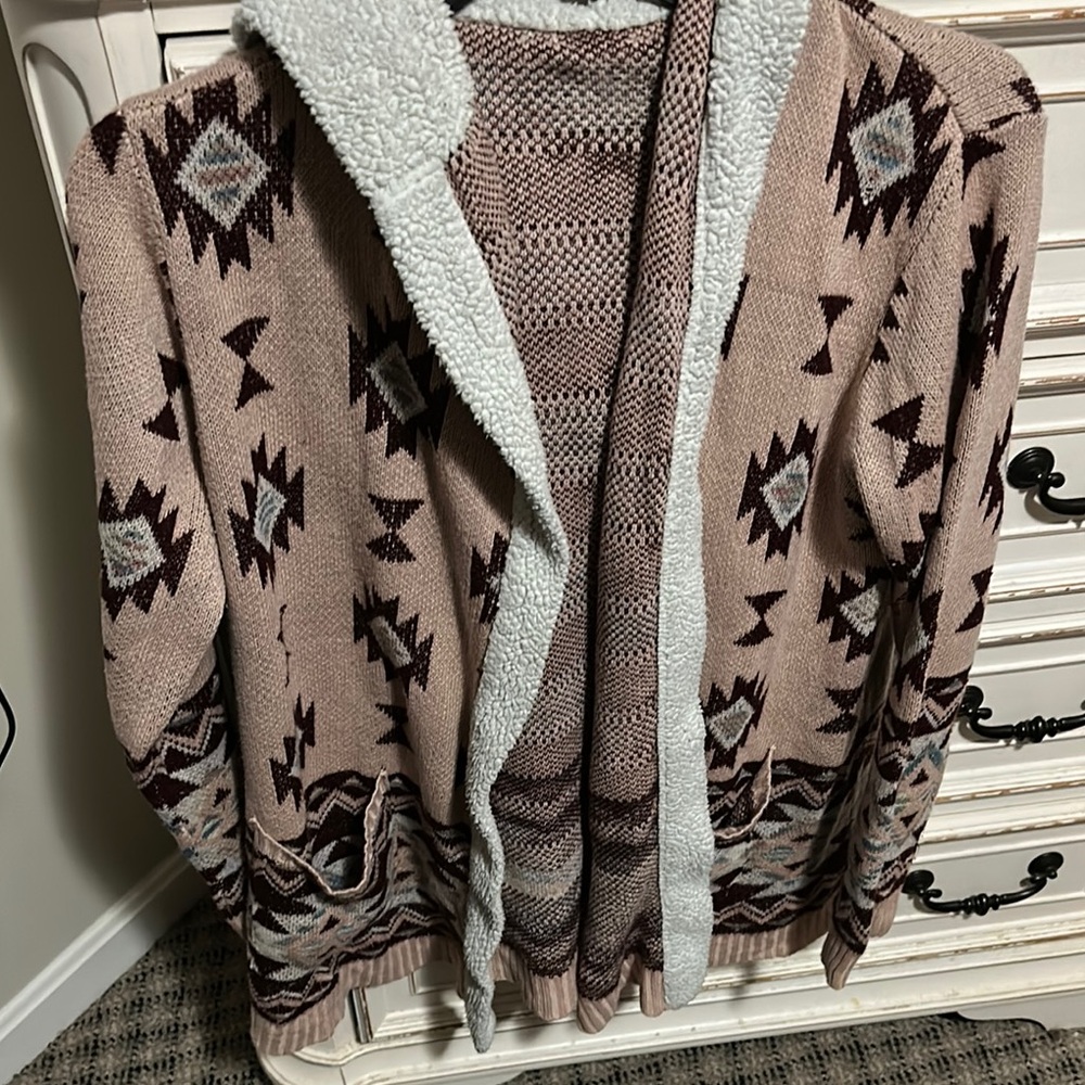 Aztec Pattern Hooded Cardigan